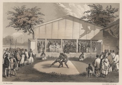 Wrestlers at Yokohama, litho by Sarony und Co. by W. T. Peters